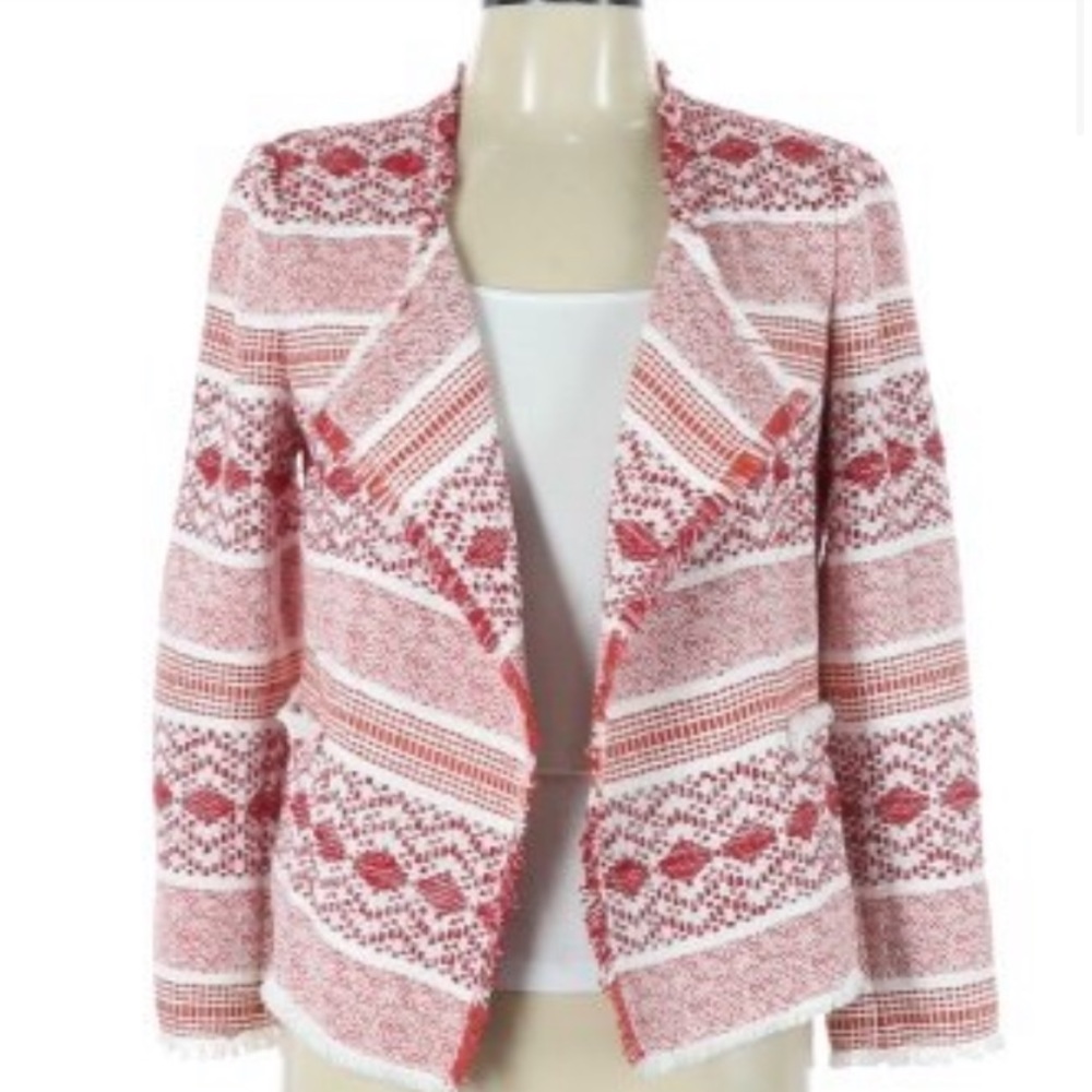 Loft Red & White Fringe Blazer